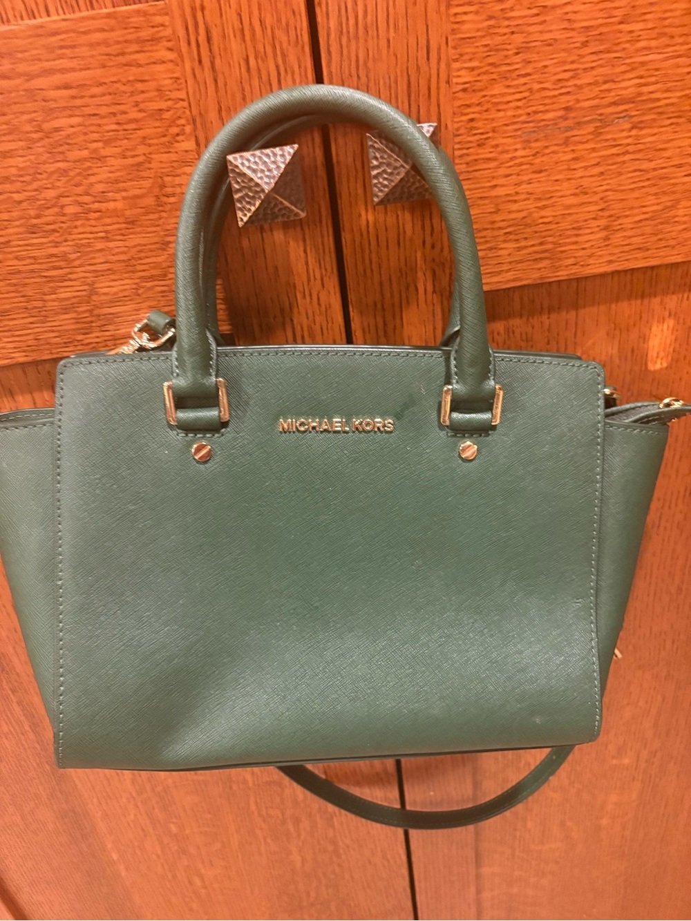 MICHAEL KORS Forest Green Saffiano Leather Satchel
